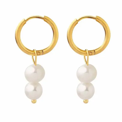 FXET454 Geometric Freshwater Pearl Pendant U Shape Earrings Gold Plated Ring