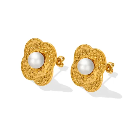 FXET678 Neutral geometric heavy-duty imitation pearl earrings plated with 18K real gold studs