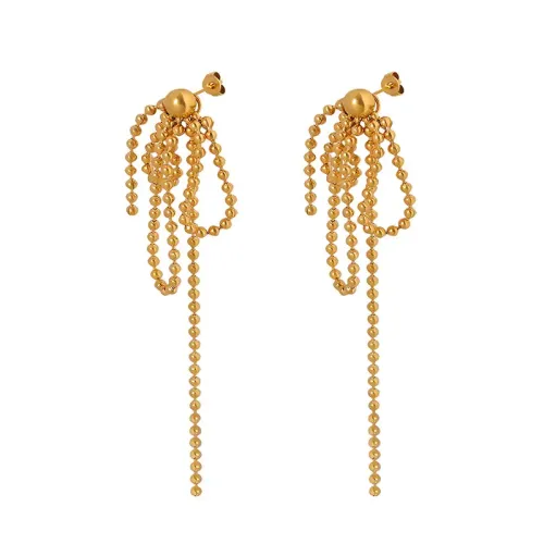 FXET110 Ladies chain earrings gold -plated chain beads and sotesome pendant earrings wear more earrings
