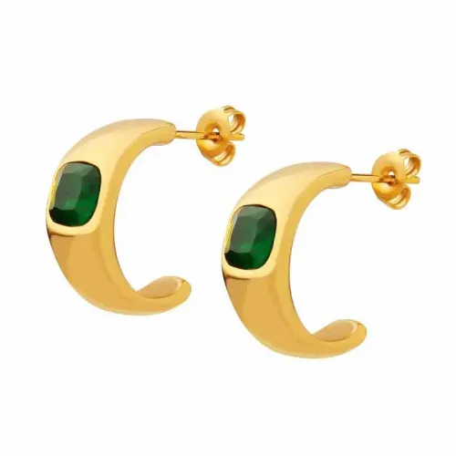 FXET616 C-shaped green zirconia earrings plated in 18K gold