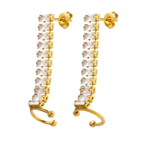 FXET623 Four-prong buckle inlaid stainless steel zircon earrings jewelry
