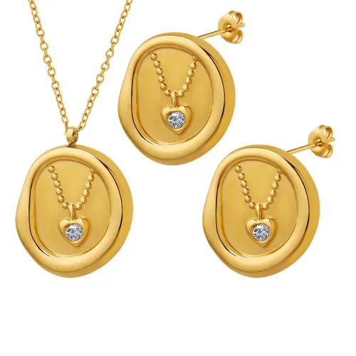 FXET459 Autumn Irregular Oval Pendant Engraved Necklace Inlaid with Zircon Gold Plated Clavicle Chain Jewelry