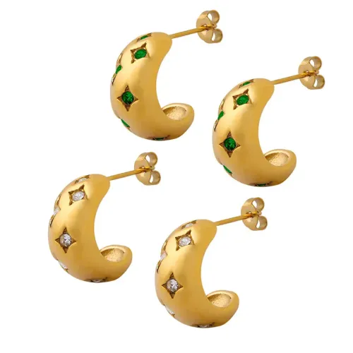 FXET475 Hong Kong series zircon inlaid C-shaped geometric earrings plated with 18K gold