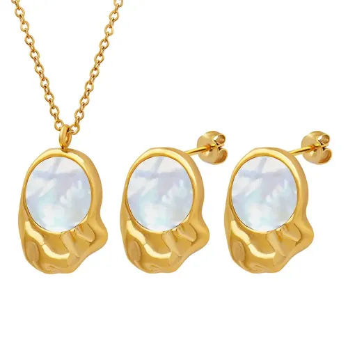 FXET628 Irregular inlay color shell pendant necklace earrings jewelry set