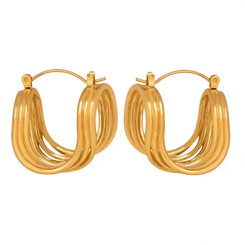 FXET570 Stainless Steel U Shape Rope Exotic 18K Gold Earrings