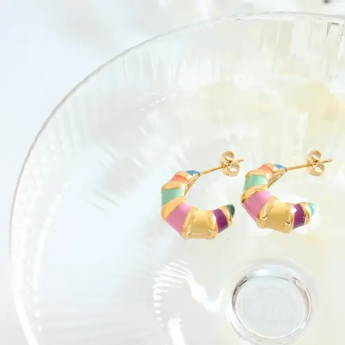FXET190 Neutral cold color C current status earrings striped enamel drops oil earring earrings