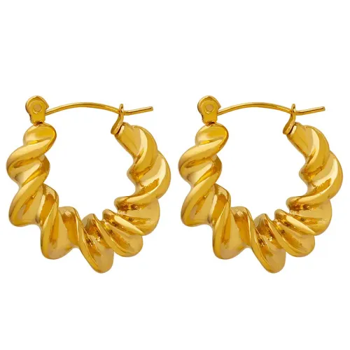 FXET607 Threaded twist C-shaped earrings stainless steel gold-plated ear buckle ear jewelry