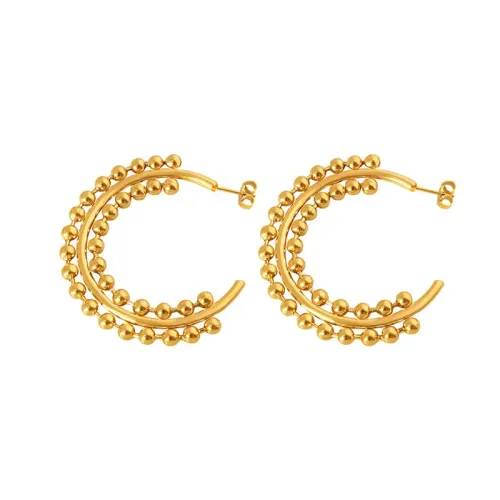 FXET601 Earrings double-layer steel beads spliced large hoop earrings gold-plated jewelry