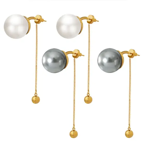 FXET14 Imitation of pearl white gray stream Soe earrings gold plating chain steel ball pendant ear jewelry
