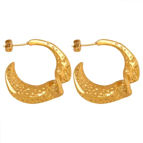 FXET432 Geometric textured C-shaped earrings plated with 18K gold studs