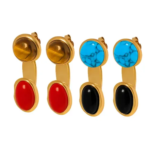 FXET390 Disassembered two wearing inlaid tiger eyes black red natural stone blue pine earrings earrings earrings