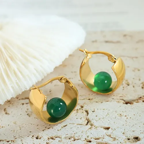 FXET624 Emerald agate geometric U-shaped earrings electroplated 18K gold earrings