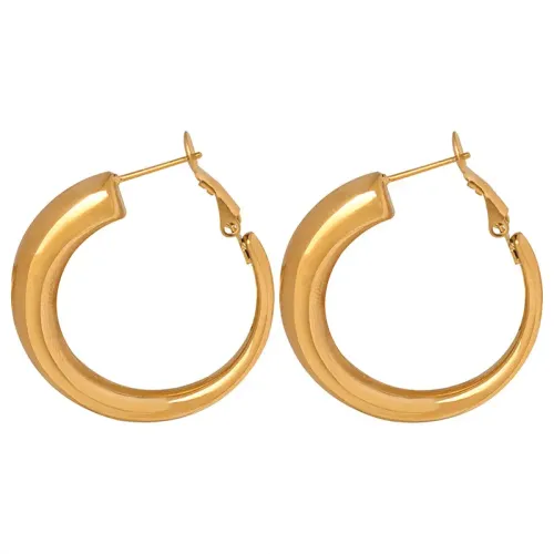 FXET431 Hong Kong Earrings Hollow Circle Gold Plated Earrings Stainless Steel Earrings
