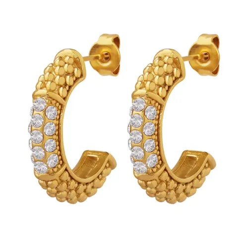 FXET610 Unique classical gold-plated C-shaped earrings inlaid with zircon earrings that will not fade