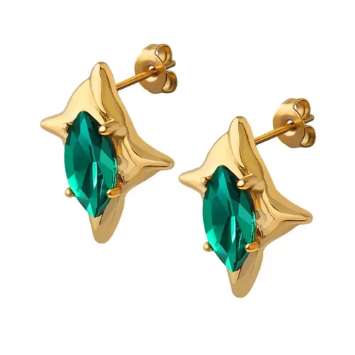 FXET155 Greenstone inlaid with ancient earrings gold -plated earlier earrings