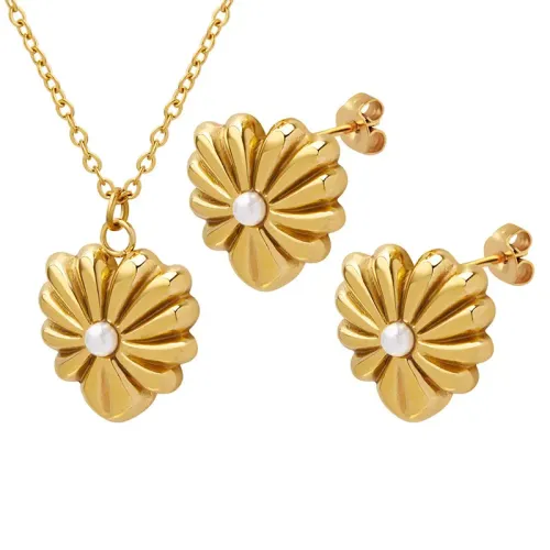 FXET343 Classical jewelry set heart -shaped imitation pearl pendant necklace ear ring