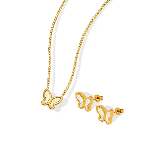 FXET197 Sweet butterfly White Sea Berbin Necklace Ear Ring Set