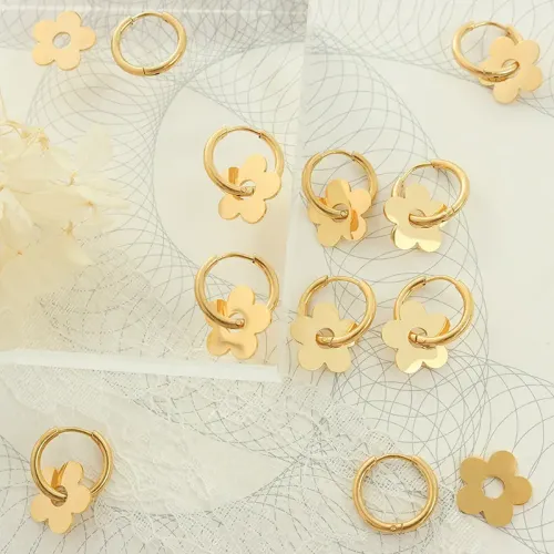 FXET248 Flower earrings plated 18K real gold ear accessories
