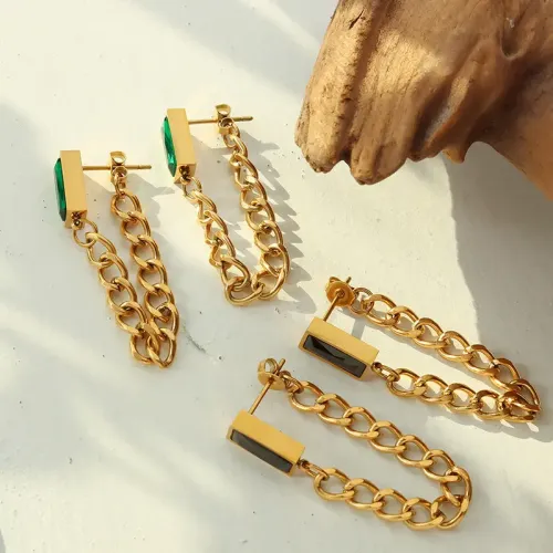 FXET199 American magazine vermiculite block chain earrings earrings female 18K gold ear decoration