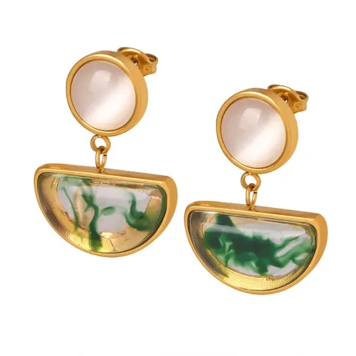 FXET28 Chinese earrings Natural resin Cat eye stone medium glazed gold -plated ear -plated ear accessories