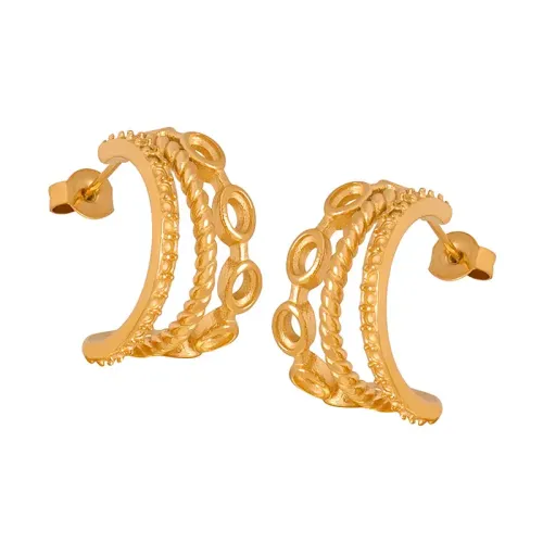 FXET574 Industrial three-layer C-shaped thread plated 18K real gold earrings and studs