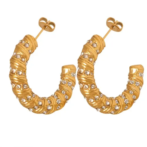 FXET278 Plated 18K golden ring ear ring inlaid diamond earrings jewelry female