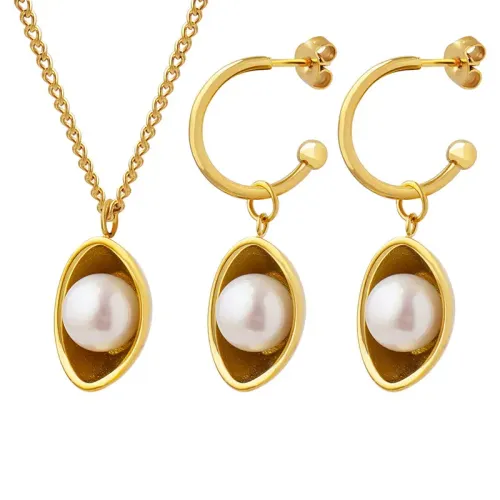 FXET282 Jewelry Money Treasure Pendant is inlaid with freshwater pearl necklace ears set