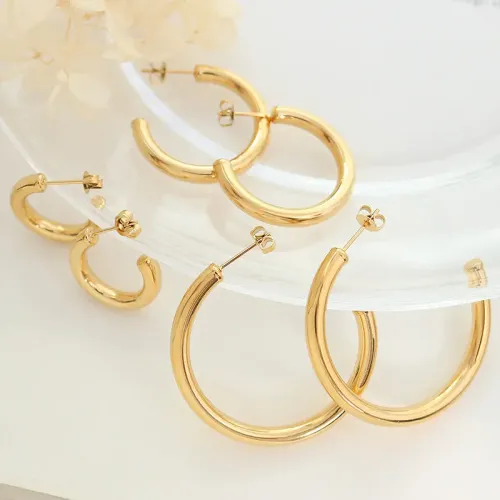 FXET696 C-shaped hollow hoop earrings plated with 18K gold