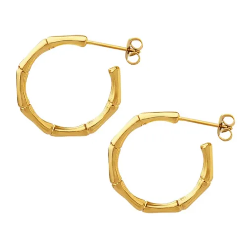 FXET750 Bamboo joint earrings 18K gold plated C-shaped earrings