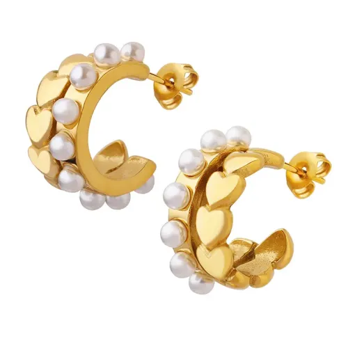 FXET116 Imitation of pearl earrings geometric C -shaped love pattern earrings earrings
