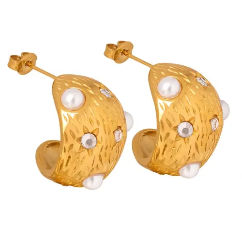 FXET310 Pressure inlaid imitation of pearl diamond ear ears women
