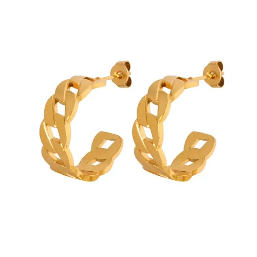 FXET599 Korean woven hollow ring chain earrings plated with 18K gold studs