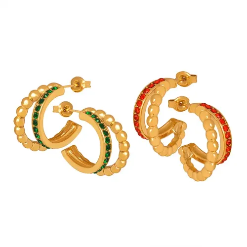 FXET132 Electroplating 18K gold diamond earrings Romantic left and right symmetrical inlaid rhinestone multi -color earrings