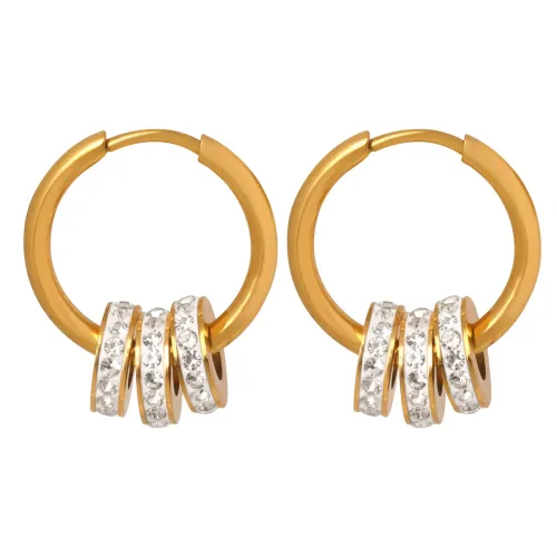 FXET85 Diamond small circle pendant wearing gold -plated earrings