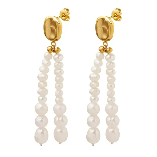 FXET456 Unisex Oval Baroque Freshwater Pearl Tassel Earrings Jewelry