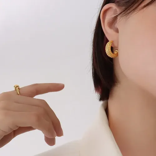 FXET709 C-shaped dot earrings plated 18K gold earrings for women