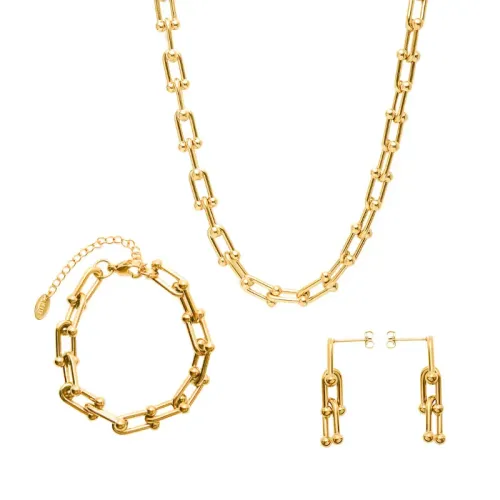 FXET370 Horseshoe buckle U -type bracelet earrings 18K golden girl accessories necklace set