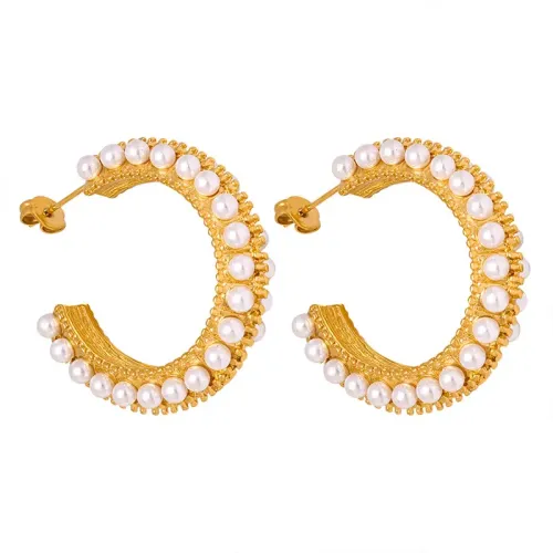 FXET129 Inlaid imitation pearl texture gold -plated earrings