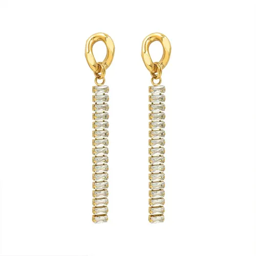 FXET186 Chain Full Diamond Stone Short and Long Fllow Sutrer Earring