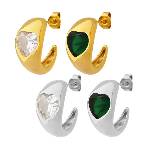 FXET611 Green and white glass stone peach heart earrings plated with 18k gold non-fading earrings