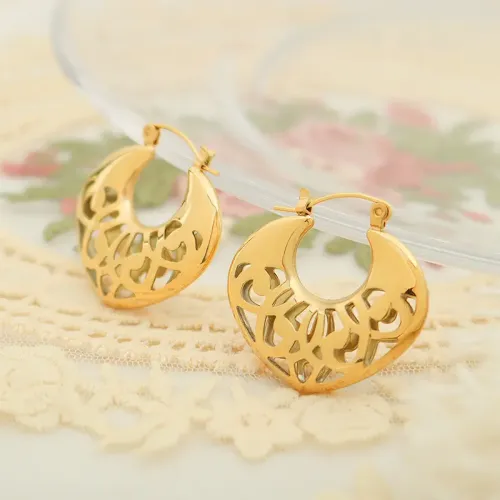 FXET695 Hollow Heart Earrings 18K Real Gold Plated Irregular Earrings