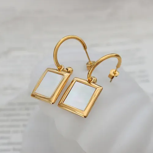 FXET642 Daibai sea shell inlaid earrings for women square pendant C-shaped earrings