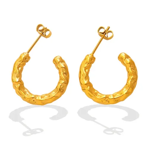 FXET556 Workplace C-shaped gold-plated earrings for women 18K gold embossed earrings accessories
