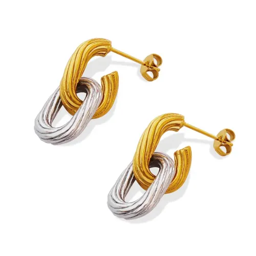 FXET354 Pressive handmade earrings Heavy workers oval -type heterogeneous gold -plated earrings