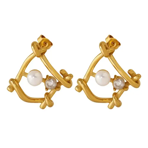 FXET622 Geometric freshwater pearl and zircon earrings
