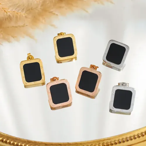 FXET254 Rectangular Roman numeral neutral earrings block Yayli plated 18K gold ear decoration