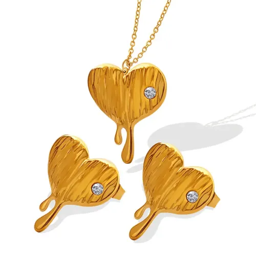 FXET484 Jewelry Set Melted Heart Zircon Inlaid Pendant Necklace Earrings