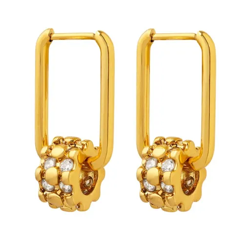 FXET572 Earrings gold-plated square frame earrings inlaid with zircon copper drop earrings