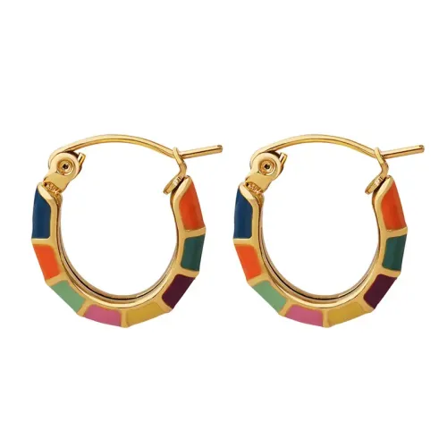 FXET136 Neutral colorful stitching oil earrings gold plating material high -quality ear buckle