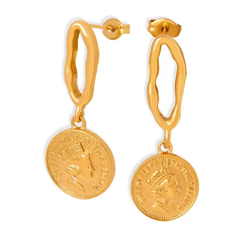 FXET128 Alien geometric B round brand gold coin pendant e -commerce plating K gold earrings